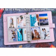 A5 PU Leather Binder Cover With Magnetic Buckle Closure, 6 Ring Personal Notebook For Organizing Planner Refill Pages, Photo Card Sleeves, Multi-Functional Card Collector-826103 - 粉色 - 查看 7