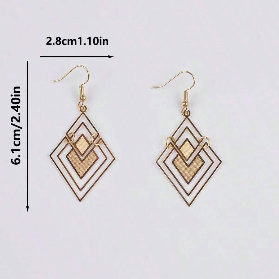 Pendientes colgantes elegantes y sexys de verano - Pendientes colgantes geométricos de oro hueco en forma de rombo, apilables, joyería perfecta como regalo para mujeres para vacaciones o atuendo casual diario de lujo