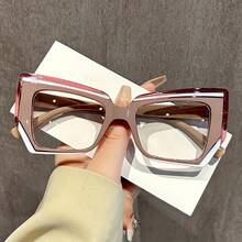 Cat Eye Glasses Gradient Color Frame Transparent Lens Computer Glasses Color Block Women's Fashion Glasses Street Style - 黑色`白色 - 查看 4