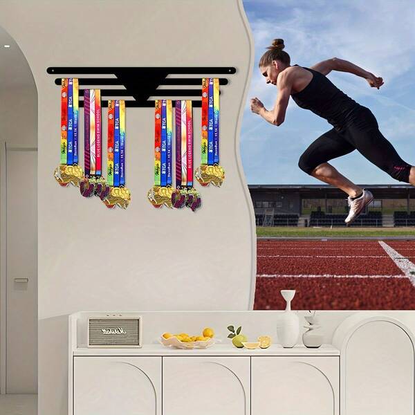 1 pieza Estante metálico para exhibir medallas - Perchero decorativo para medallas deportivas, organizador multifuncional de medallas y ropa, adecuado para el hogar, la sala de estar, la cocina, la oficina, el porche exterior - Adecuado para que lo usen los atletas, sin plumas, sin electricidad requerida