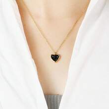 SmileBelle Black Heart Necklace Women, Black Black Tourmaline Necklace As Birthday Gifts Her, Black Handmade Jewelry Silver Heart Pendant Necklace Teen As Tendy Jewelry - Vàng - Xem 5