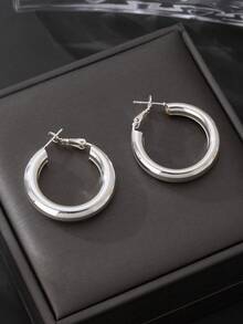1 Pair Women's Elegant Minimalist Silver Geometric Circle Open Hoop Earrings - Silver - View 3