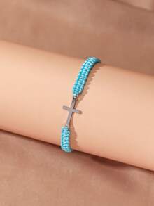 1入組極簡主義時尚手工製作不鏽鋼十字形情侶手環和手帶 - 一件十字不銹鋼編織手鍊 - 查看 17