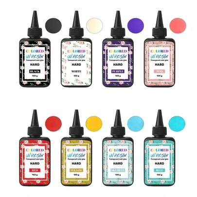 100g UV Resin - Clear Transparent Colored UV Resin, Rigid Ultraviolet Clear UV Resin, Fast Curing UV Light Curing Resin Glue For Small Molds, Crafts, Jewelry Making, Decoration - Earrings, Rings, Keychains - 100g Each