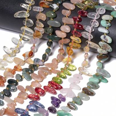 天然 10-14 毫米不对称多色水晶虎眼石黑曜石砾石珠适用于 DIY 珠宝手链项链 7.5 英寸