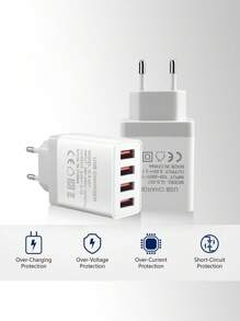 Caricatore USB a 4 porte con spina europea, adattatore di ricarica rapida a 3.1A compatibile con tutti gli smartphone, tablet, fotocamere, MP3/MP4 e altri dispositivi USB