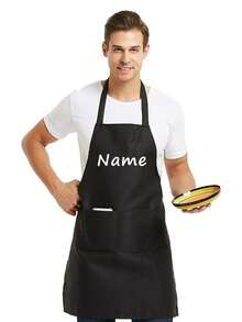 1/2pcs Customized Black Kitchen Cooking Apron, Modern Polyester Oil-Proof Apron, Black Kitchen Apron, Polyester Apron For Garden, Kitchen And Housework Perfect For Home, Restaurant, And Kitchen Cooking,Washing Gloves