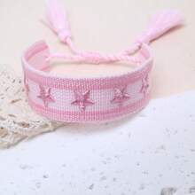 1 pieza Brazalete trenzado con decoración de estrella hecho a mano, diseño de bordado creativo, adecuado para fiestas, playa, viajes, regalo para amigos, familia, compañeros de clase - Rosa Pálido - Ver 3