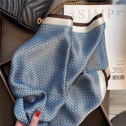 1pc Faux Silk Simple Pattern Printed Small Square Scarf/Bandana Waist Belt For Women, Spring/Summer/ Scarf/Neckerchief