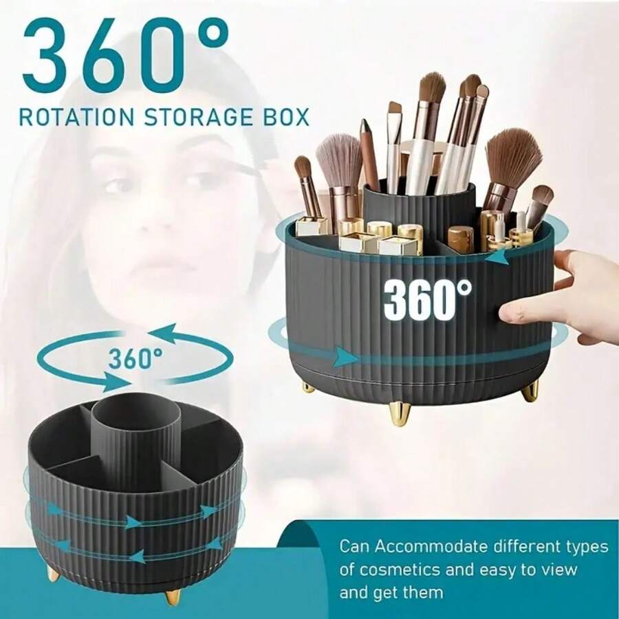 Caja de almacenamiento de cosméticos de plástico giratoria a 360°: Organizador de ducha montado por tensión con compartimentos para maquillaje, adecuado para baño, oficina, escuela - Organizador de escritorio multifuncional para suministros de belleza y estudio, decoraciones de Halloween y Navidad para mujeres, organizador de almacenamiento, artículos esenciales de viaje, decoración de otoño, Halloween
