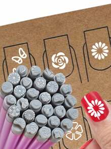 10 件美甲印章笔套装，花朵美甲印章笔，美甲笔美甲印章板美甲印章套装，美甲涂鸦笔花卉绘画绘图指甲刷印章笔美甲工具（1/4/6/10 件） - 玫紅色 - 查看 4