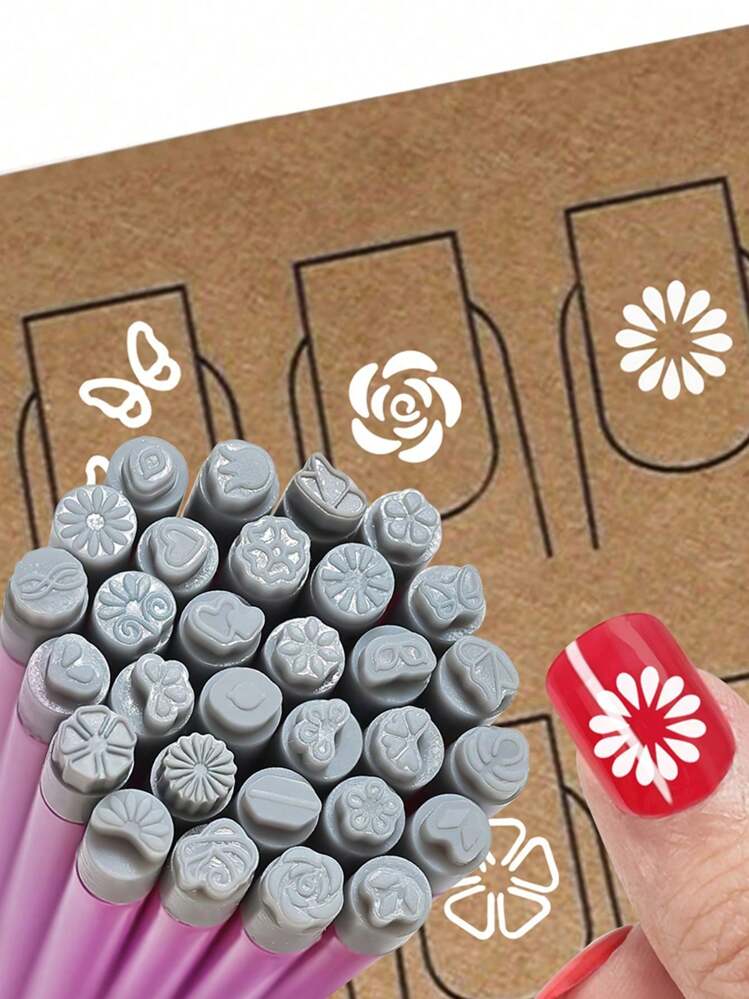 10 件美甲印章笔套装，花朵美甲印章笔，美甲笔美甲印章板美甲印章套装，美甲涂鸦笔花卉绘画绘图指甲刷印章笔美甲工具（1/4/6/10 件） - 玫紅色 - 查看 4