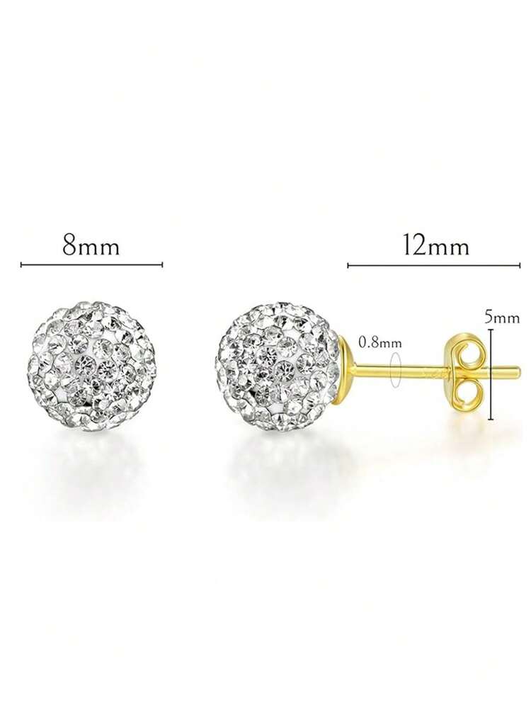 1 Đôi bông tai đinh tán hình cầu sáng bóng bằng bạc Sterling 925, 8mm, thích hợp để đeo hàng ngày - trắng - Xem 2
