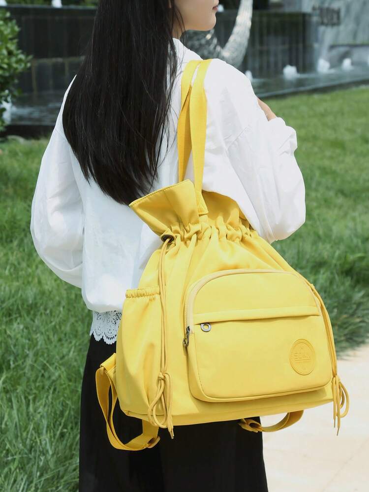 Peach Tree Travel Backpack, Dual-Use Handbag & Shoulder Bag, Laptop Bag, Couples Bag, Waterproof Compartment, Large Capacity, Multi-Pocket, Suitable For Travel, Holiday, School, Business, Gifts For Valentine's Day, Halloween, Christmas - Yellow - View 6