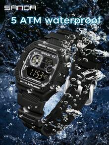 SANDA. SANDA 2202 Fashionable Men's Electronic Watch Sports Multifunctional Waterproof LED Single Display Small Square Electronic Watch - Black - View 2