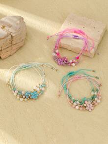 12 件/套女士时尚可爱休闲海滩风格花卉装饰手链 - 彩色 - 查看 4