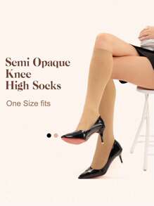 (2pairs)Women's Knee High Socks Ladies Nylon Long Socks 2pairs Semi Opaque Trouser Socks Knee Stockings, Y2k, Cozy Socks - Multicolor - View 9