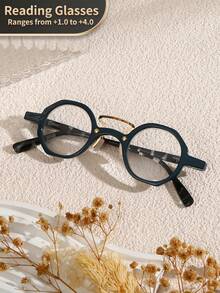 1pc Unisex Vintage Octagon Spring Foot Chain Reading Glasses, Clear Transparent Computer Reading Glasses, Magnification +1.0 To +4.0