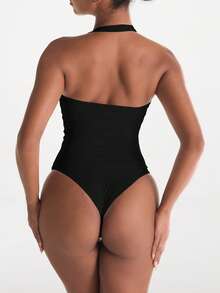 XLLAIS Sexy Backless Halter Tops Fashion U Neck Elastic Casual Slim Fit Women's Camisole Back To School Halloween - Black - View 6