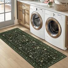 Botanical Printed Area Rug Vintage Floral Rug Washable Area Rug Stain Resistant Non-Slip Foldable Interior Decorative Rug For Bedroom Farmhouse Apartment Dining Room Laundry Room - Xanh đậm - Xem 9