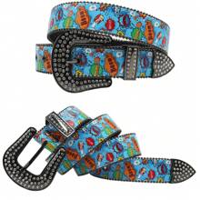 波西米亚风格各种印花图案腰带，女士男士印花腰带，四季印花水钻扣牛仔裤配饰，高品质设计师水钻腰带，秋冬配饰，适合青少年、青年、男士、休闲、户外、运动、度假、毕业礼物、生日、日常穿着
