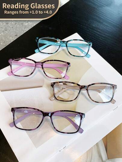 LiMiaoMiao 1pc Spring Foot Chain Unisex Cat Eye Rectangle Vintage Reading Glasses, Clear Transparent Computer Reading Magnifying Glasses +1.0 To +4.0