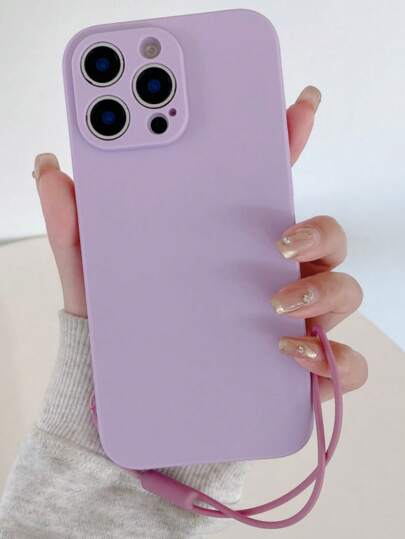 1 pieza Funda de teléfono líquida de unicolor tipo silicona con cordón, compatible con Samsung, compatible con iPhone 11/12/13/14/15/16 Pro Max, Samsung S22/23/24/S25+ UA04/A05/A14/A15/A24/A25/A34/A54 SA56/A36/A26 resistente al agua, a los golpes, a las caídas y a los arañazos