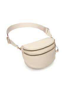 Minimalist Double - Zip Crossbody Bag – Roomy Compartments For Daily Must - Haves, Perfect For Commutes, Outings & Errands - Màu be - Xem 4