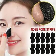 Carbon Blackhead Removal Mask, 10 Nose Patches, Peel-Off Mask, Pore Whitehead Cleaner, Strawberry Nose Clear, Deep Cleansing, Suitable For All Skin Types - Black - View 1