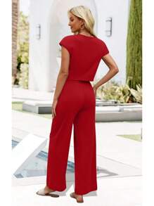 XIEERDUO 2 Piece Sets For Women Summer Outfits 2025 Beach Vacation Clothes Travel Outfits V Neck Crop Tops Wide Leg Pant Sets