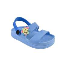 Babuche Sandalia Infantil Menina e Menino Flor Azul e Verde Confortável Antiderrapante Leve Divertido Calce Fácil - Azul - Visão 1