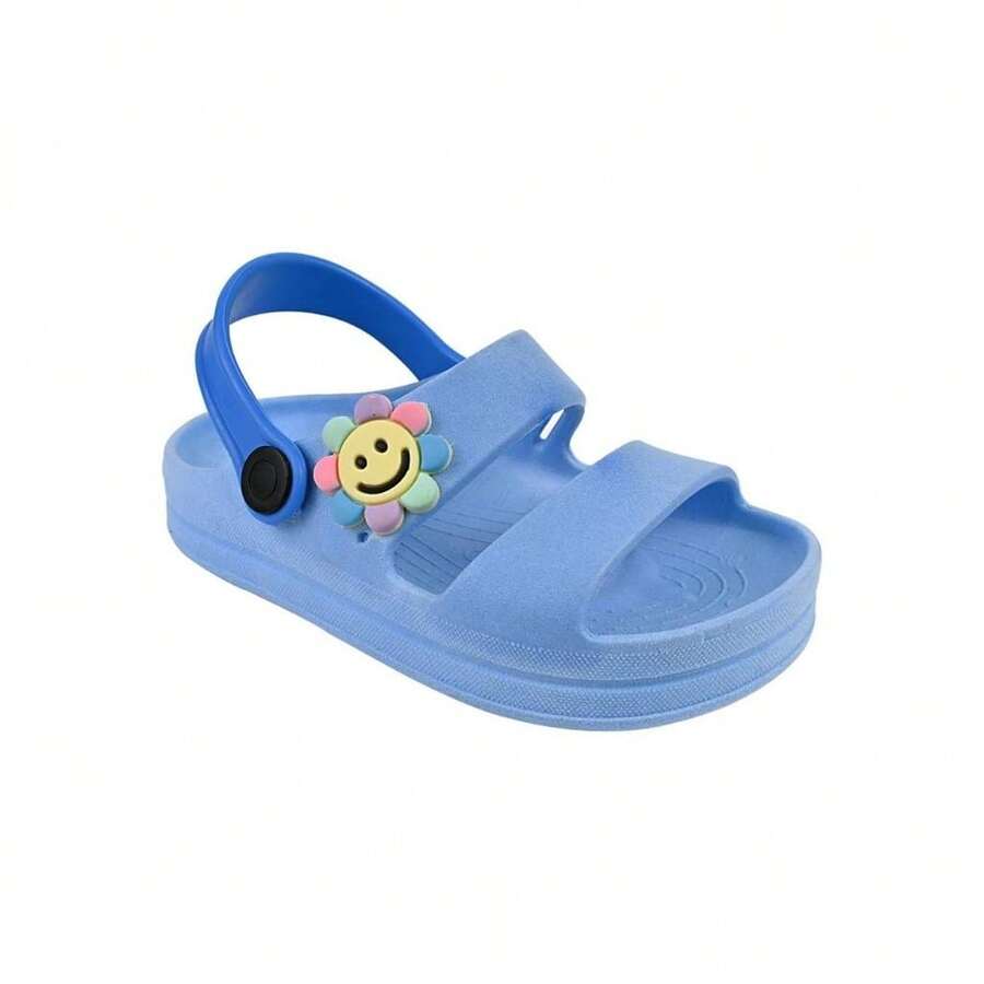 Babuche Sandalia Infantil Menina e Menino Flor Azul e Verde Confortável Antiderrapante Leve Divertido Calce Fácil - Azul - Visão 1