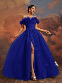VIPGIRL Elegant Mesh Long Evening Dress Formal Prom Wedding Guest Gown, For Graduation, Dinner Party Dress Spring - Royal Blue - View 10