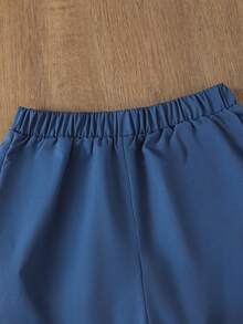 Purechapter Conjunto de Top de Manga Longa com Estampa de Laço e Bloco de Cor na Cintura e Calça com Cintura Elástica para Meninas Pré-Adolescentes - Azul - Visão 7