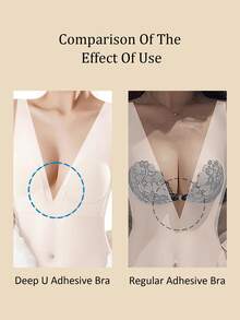 Solid Self Adhesive Strapless Bra Deep U Plunge Strapless Backless Sticky Underwire Push Up Adhesive Bra - Apricot - View 3