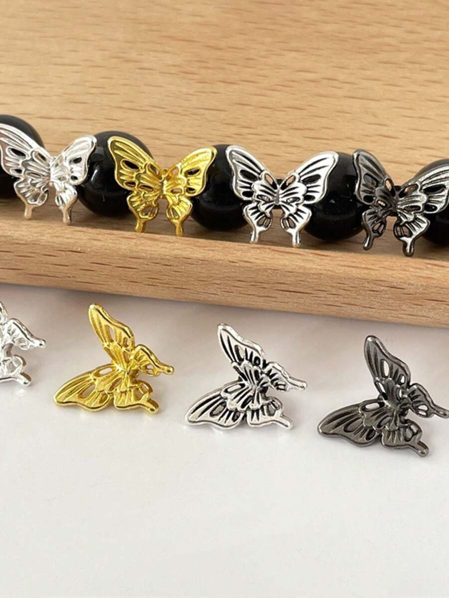 20pcs Alloy Hollow Three-Dimensional Butterfly Back Hole Bead Diy Jewelry Accessories Bracelet Necklace Braided Rope Handmade Diy Materials