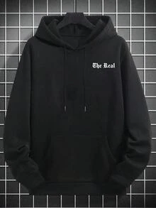 男士宽松连帽衫，黑色基础款休闲卫衣，饰有大卫和几何图案，秋冬款，长袖上衣 - 黑色 - 查看 5