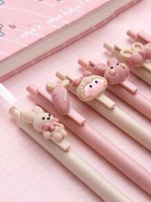1/3/6支卡通中性笔 可爱贴纸按钮笔 学生考试/办公签字笔 0.5mm黑色墨水 可爱女孩按钮中性笔 学生学习文具 考试签字笔