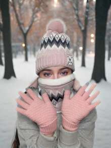 3pcs Women's Korean Style Casual Set: Hat, Scarf, Gloves, Knitted Beanie Hat, Suitable For Autumn/Winter Warmth And Daily Use Winter Accessories Winter Outfits Valentines Gift - Multicolor - View 1