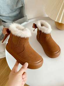 Girls' Snow Boots New Winter Children's Boots Cute Bowknot Versatile Winter Shoes Outdoor Thick Warm Snow Boots