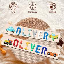 [Customized Puzzle] 1pc Personalized Name Puzzle, Wooden Name Puzzle, Automotive Style, Suitable For Christening, Birthday, Christmas, New Year Gifts, Supporting Only English Letters, Exquisite 1st Birthday Gift For Boys And Girls - Multicolor - View 7