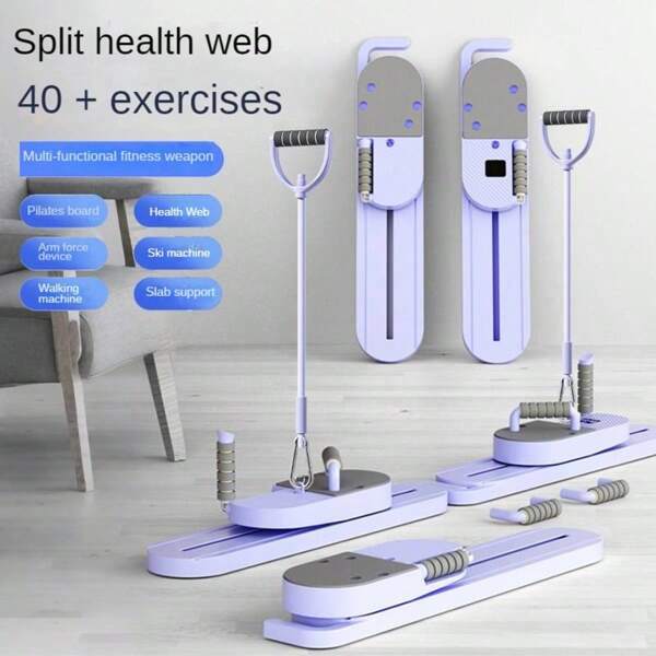Máquina de esquí multifuncional de tipo dividido, herramienta para adelgazar las piernas, tabla de Pilates, máquina de esquí, tabla de gimnasio, dispositivo de fortalecimiento de brazos, entrenamiento de marcha, soporte para plancha, tensión; entrenamiento de fuerza, entrenamiento de cadera y piernas, extensión, equipo de ejercicio multifuncional portátil para uso doméstico, equipo de reparación posparto para mujeres