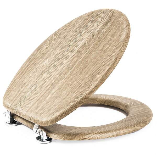 Wood Effect Toilet Seat Soft Close MDF Veneer With Quick Release Hinges Easy To Clean And Install Universal Fit Oval Design For Modern Bathroom