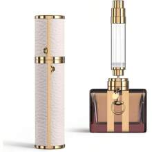 Travel Perfume Refillable Atomizer, 8ml Mini Genuine Leather Cologne Sprayer, Protable Pocket Size Empty Fragrance Spray Bottle(White) - White - View 1