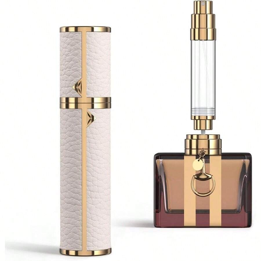 Travel Perfume Refillable Atomizer, 8ml Mini Genuine Leather Cologne Sprayer, Protable Pocket Size Empty Fragrance Spray Bottle(White) - White - View 1