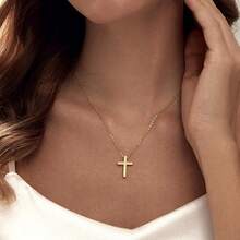 Cross Necklace For Women, Dainty 18K Gold Plated/Sterling Silver Small Cross Pendant Necklace Simple Gold Cross Necklaces For Women  Faith Jewelry Gift2025 - 經典十字金 - 查看 2