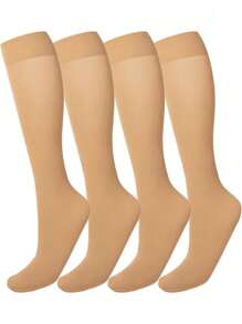 (2pairs)Women's Knee High Socks Ladies Nylon Long Socks 2pairs Semi Opaque Trouser Socks Knee Stockings, Y2k, Cozy Socks - Multicolor - View 1