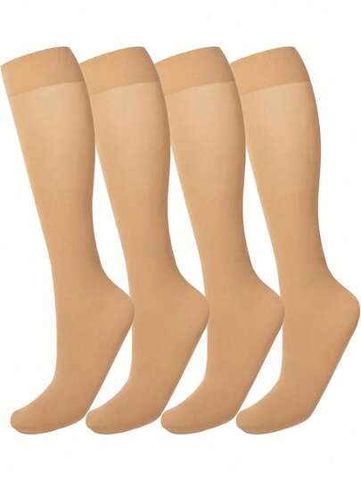 (2pairs)Women's Knee High Socks Ladies Nylon Long Socks 2pairs Semi Opaque Trouser Socks Knee Stockings