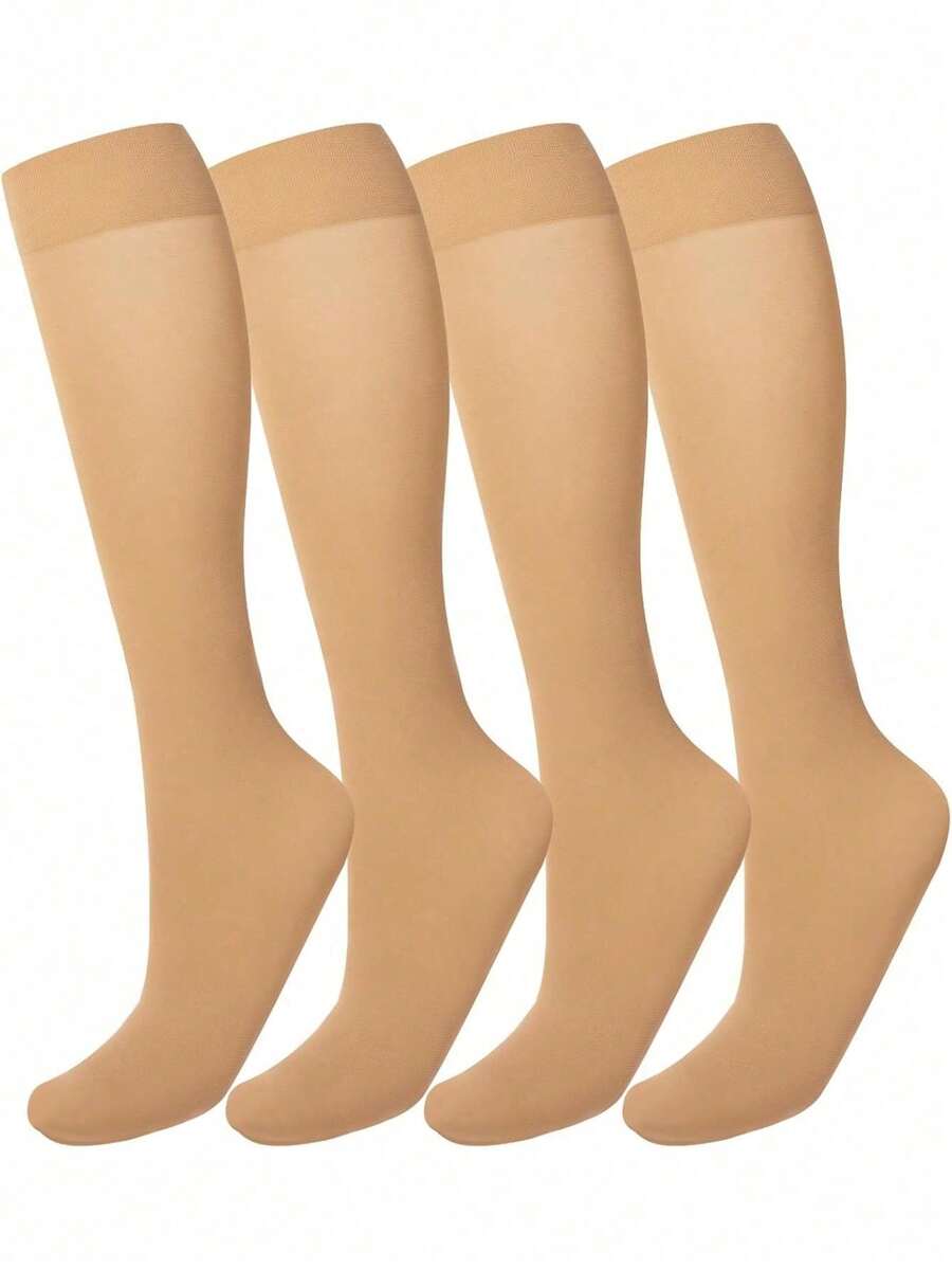 (2pairs)Women's Knee High Socks Ladies Nylon Long Socks 2pairs Semi Opaque Trouser Socks Knee Stockings, Y2k, Cozy Socks - Multicolor - View 1