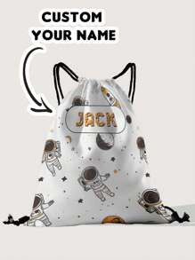 1 szt. spersonalizowany plecak ze ściągaczem z motywem astronauty z kreskówek, można dostosować do własnego, unikalnego projektu, odpowiedni dla dzieci i nastolatków, nadrukuj własne imię lub imiona siostry i kolegów z klasy jako prezent